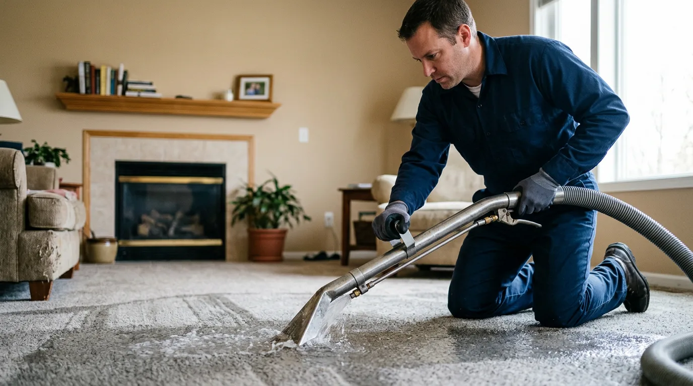 Water damage restoration technician working near Pulaski, IA